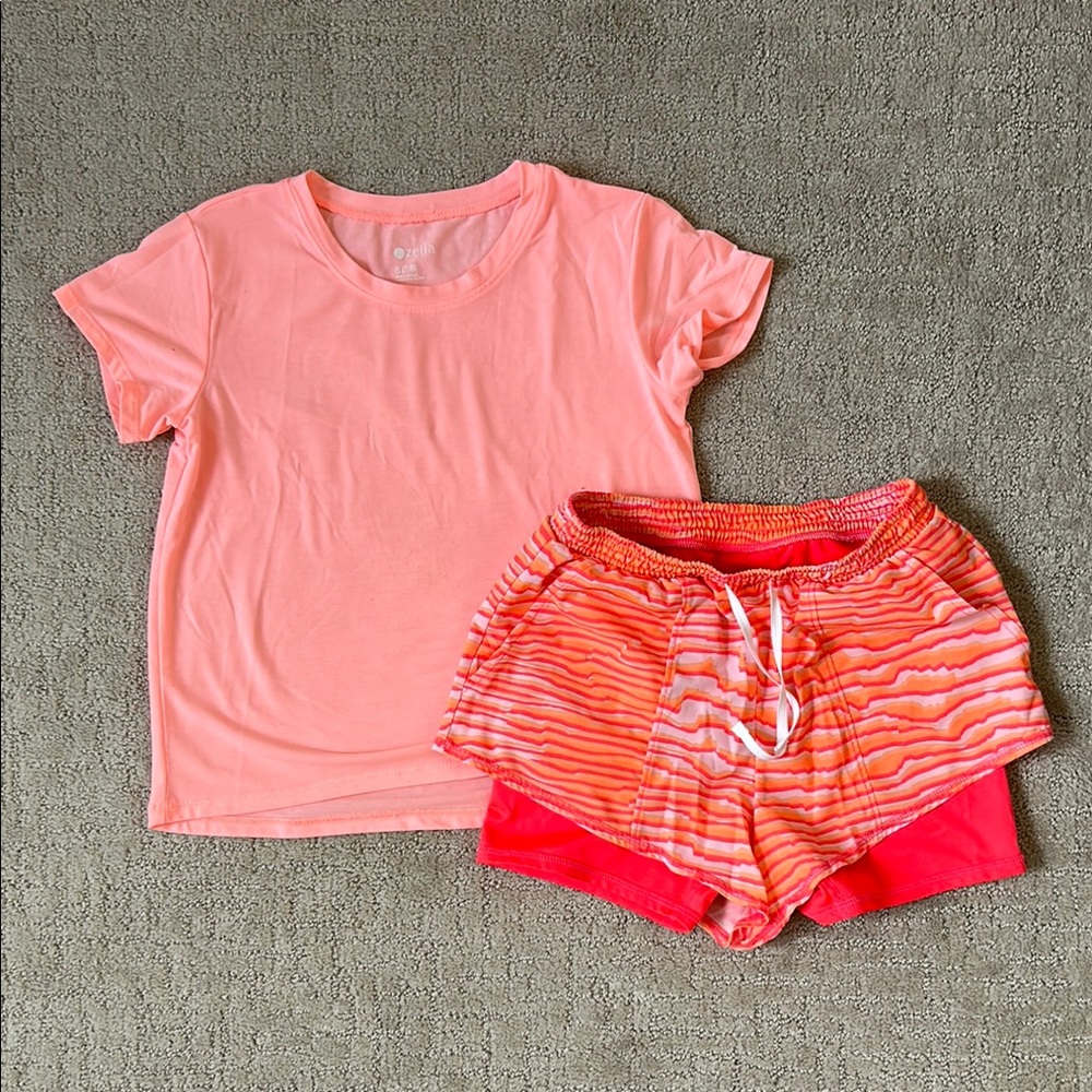 Pink T-Shirt and Striped Shorts Set